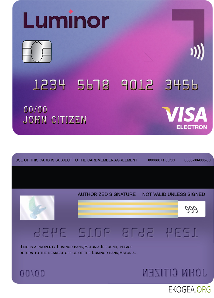 Carte électronique Visa Luminor Bank d'Estonie template Carte électronique Visa Luminor Bank d'Estonie template